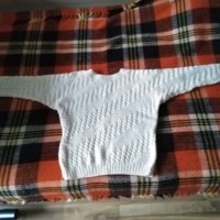 Бял мъжки пуловер от естествена мериносова вълна размер l, снимка 3 - Пуловери - 44456869