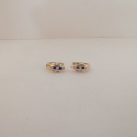 Златни обеци с цирконий и сапфири , снимка 6 - Обеци - 44371586