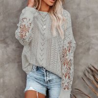 Дамски пуловер с дълъг ръкав с изрязани венчелистчета, 3цвята - 023, снимка 2 - Блузи с дълъг ръкав и пуловери - 39343746