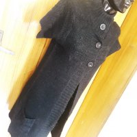 Нова Дълга черна жилетка плетиво с къс ръкав С, снимка 2 - Жилетки - 34273978