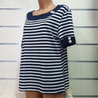 Нова дамска елегантна моряшка блуза с къс ръкав на тънко райе, снимка 6 - Тениски - 30313529