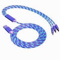Универсален, светещ, троен кабел с накрайници за iPhone / TYPE C / microUSB /Цвят: Си, снимка 7 - USB кабели - 42881015