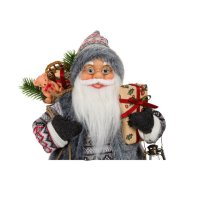Коледна реалистична фигура Дядо Коледа, Сиво палто и подаръци, 46см , снимка 3 - Декорация за дома - 34755384