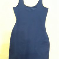 Малка тъмно синя малка рокля , дълбоко деколте и презрамки , еластан+трико, стои по тялото , секси , снимка 1 - Рокли - 37476489
