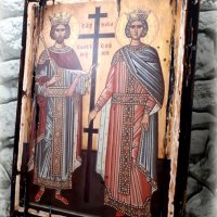 Икона на Св. св. Константин и Елена, 23.5/31.5 см, уникат, снимка 2 - Икони - 36830690