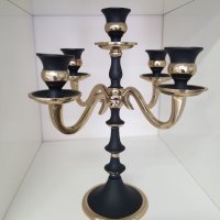 Свещник за пет свещи - алуминий, в черно и златно или черно и сребърно, снимка 3 - Декорация за дома - 38087481