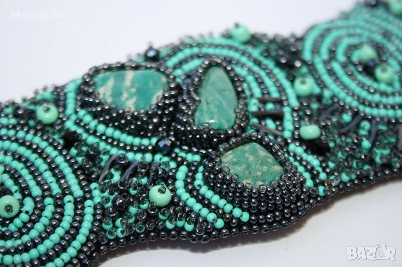 Ръчна изработка. Гривна с амазонит /бродерия с мъниста Toho и Preciosa/., снимка 1