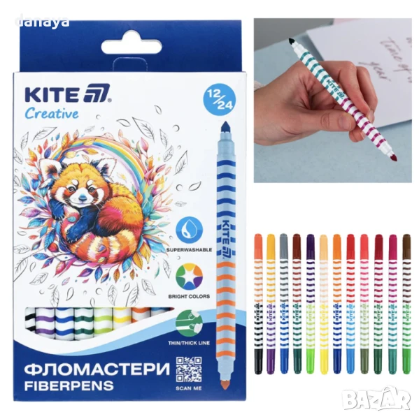 6022 Двустранни флумастери Kite Creative, 24 цвята в 12 броя, снимка 1