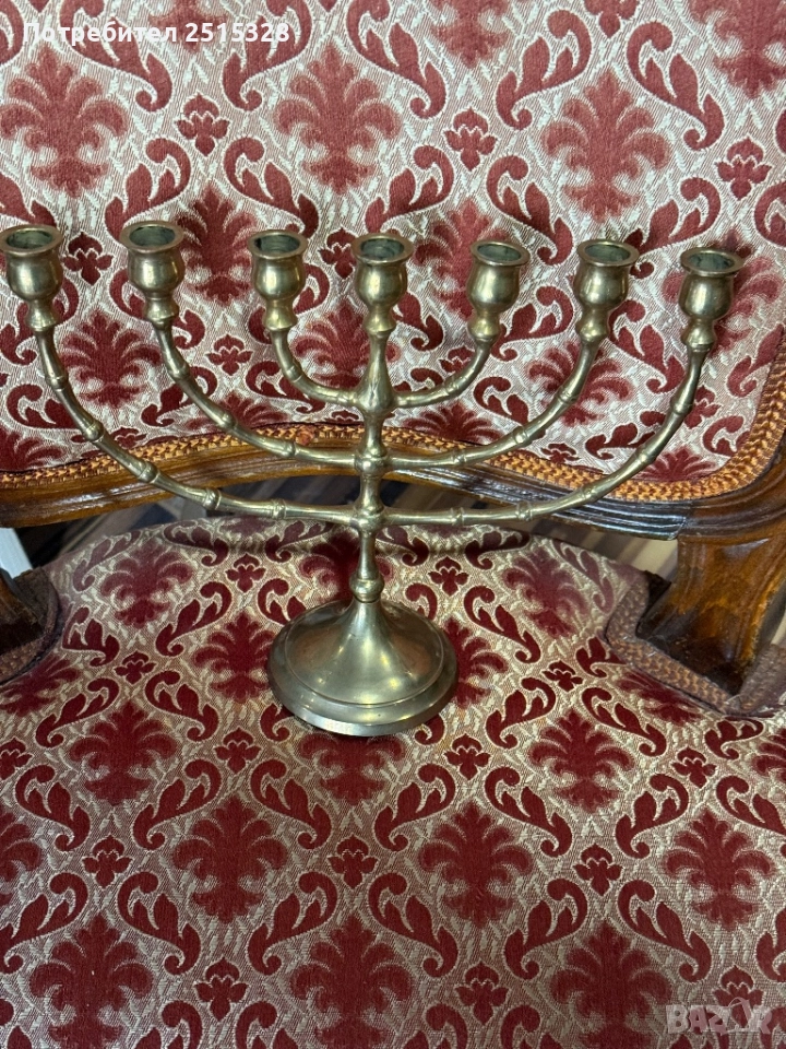 стар месингов еврейски свещник менора, снимка 1