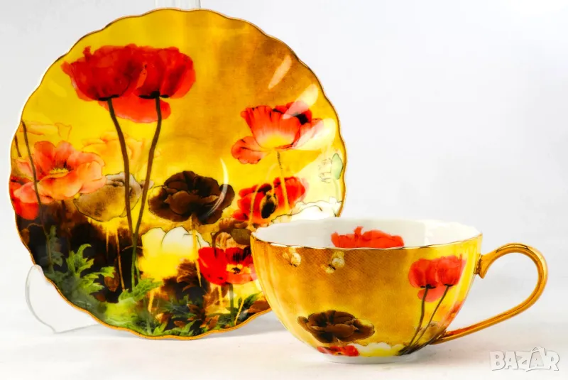  Фин костен порцелан ЧАШИ за КАФЕ и ЧАЙ с Мак, снимка 1
