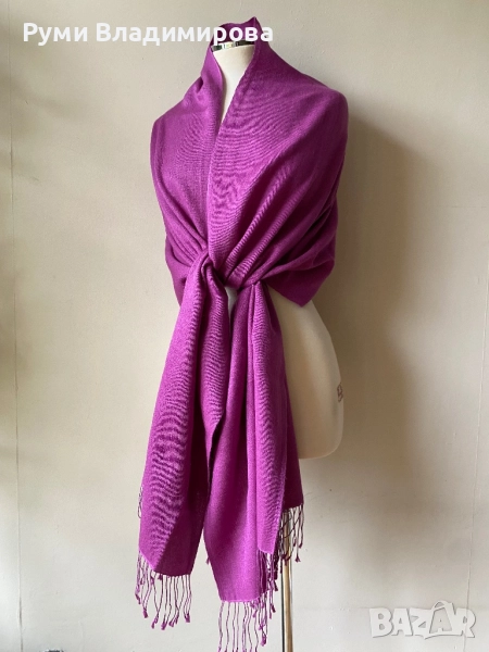Лилав шал от 100 % пашмина/ голям шал, снимка 1