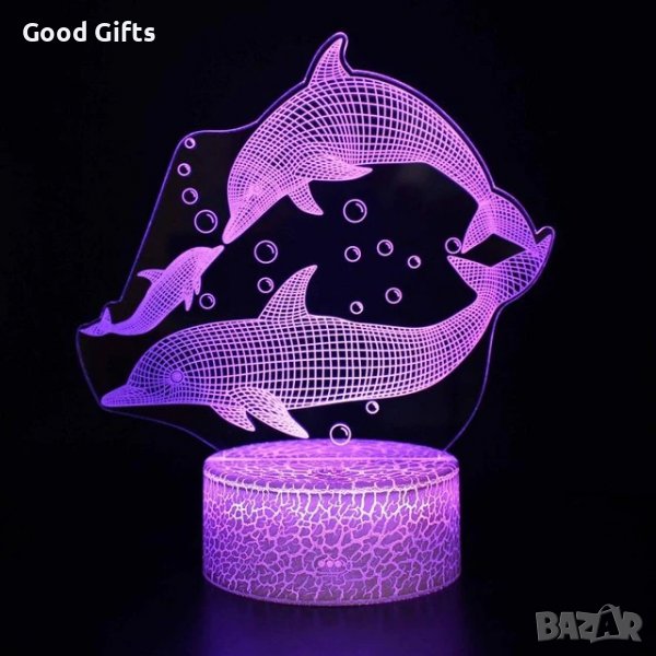 Холограмна LED лампа CREATIVE 3D Делфини, снимка 1