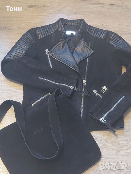 Дамско яке MANGO естествен велур и кожа, снимка 1