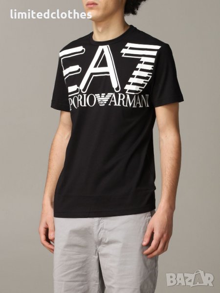 EMPORIO ARMANI EA7 Black Large Logo Print Slim Fit Мъжка Тениска size XL (M / L), снимка 1