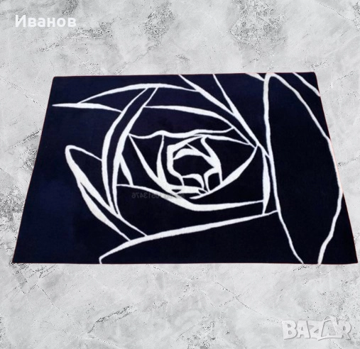 РАЗПРОДАЖБА - 40€.Модерен  Черен  Абстрактен Килим HAMPTON - Цветя - Роза , снимка 1
