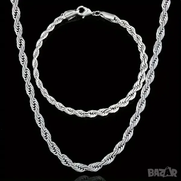 Сребърен комплект синджир и гривна, снимка 1