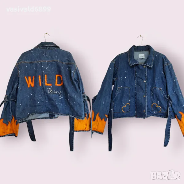 Ръчно рисувано дамско дънково яке, снимка 1