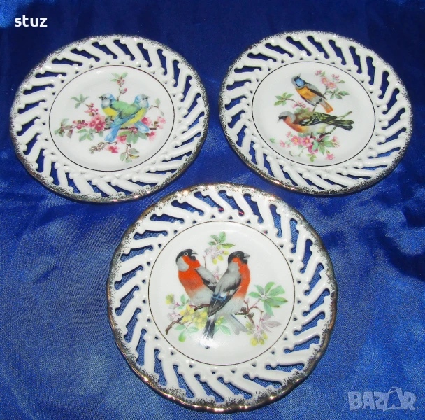 Порцеланови чинии за стена, ажур, с птички, снимка 1