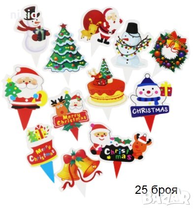 25 бр Коледни къси картонени топери за кексчета мъфини торта рожден ден украса, снимка 1