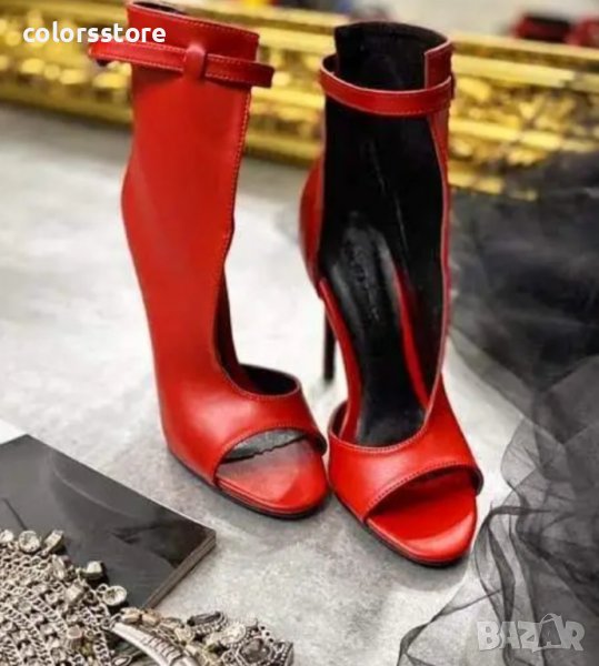  Летни боти на ток - червена кожа - ST31, снимка 1
