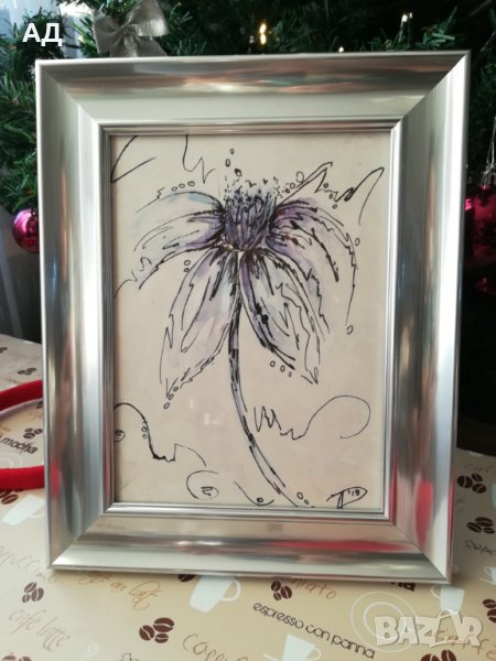 Картина акварел и туш с рамка, снимка 1