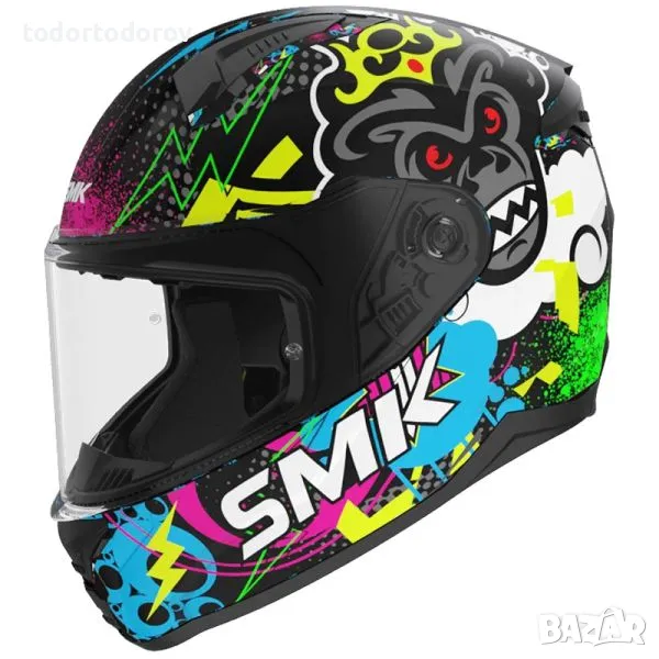 Детска мото каска SMK Bionic Kids CHIMPZ,Вентилация,топ цена!, снимка 1