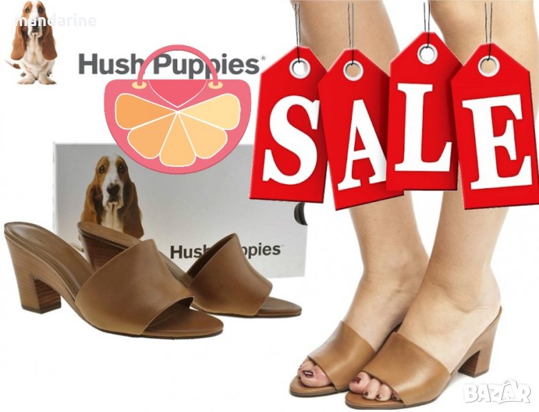 ПРОМО 🍊 HUSH PUPPIES 🍊 Дамски сандали от ест. кожа TAN LOW HEELS 37-38-39 номер нови с кутия, снимка 1