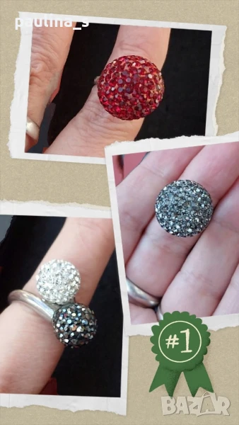Три различни броя / Сребърен пръстен топка с кристали "Swarovski" / проба 925 и Житен клас , снимка 1