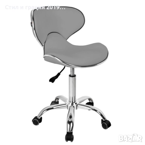 Козметичен стол - табуретка с облегалка Gabbiano Q-4599 78/93 см - бяла/черна/сива, снимка 1
