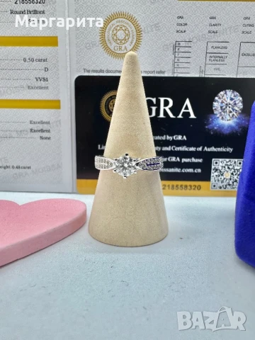 Сребърна пръстен с мойсанит 0.5 карата, снимка 2 - Пръстени - 51272705