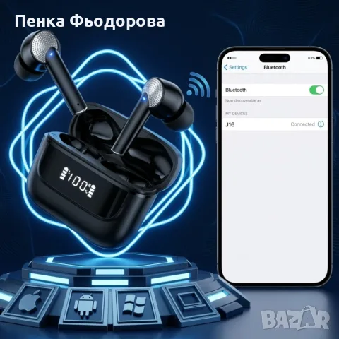 Безжични Bluetooth слушалки TWS с LED дисплей, ENC микрофон и IPX7 водоустойчивост, снимка 3 - Bluetooth слушалки - 55847771
