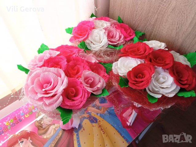 цветя от креп хартия, снимка 6 - Изкуствени цветя - 34015592