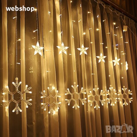 Коледни Лампички тип Завеса , Звезди , Снежинки , Елени , , снимка 4 - Декорация за дома - 42495505