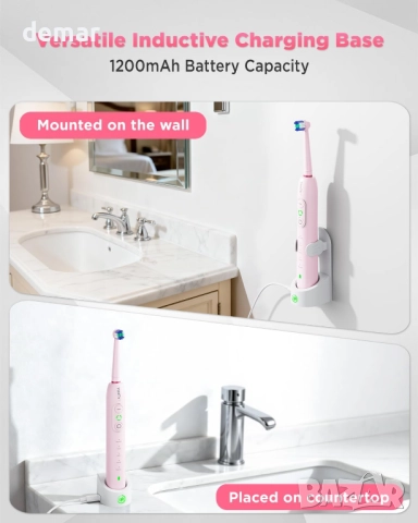 Въртяща се електрическа четка за зъби, 8 глави, 3 интензитета, 5 режима, розова, снимка 7 - Други - 52521207