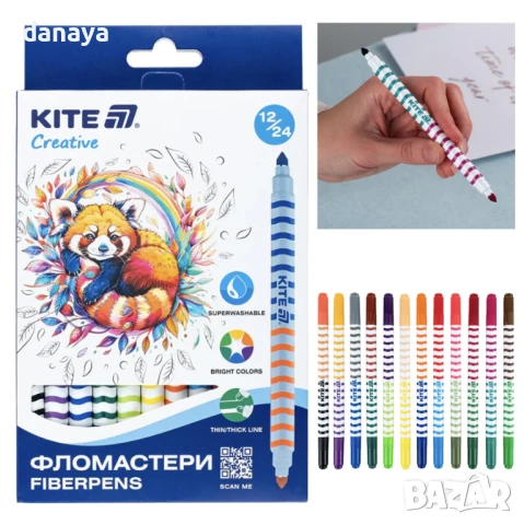 6022 Двустранни флумастери Kite Creative, 24 цвята в 12 броя
