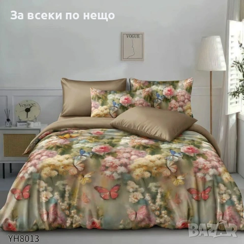 Флорални десени от памучен сатен с ластик, 4 части - Налични Различни Десени Код P2296, снимка 16 - Спално бельо - 54349348