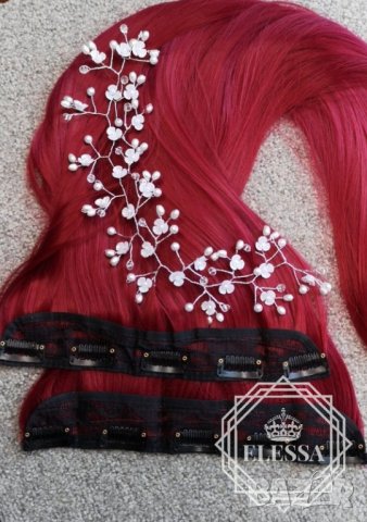 Натурални Екстеншъни Комплект от 200 грама Коса / 60 см, Цвят - #39  Малиново Червен КОД С137, снимка 5 - Аксесоари за коса - 32041224