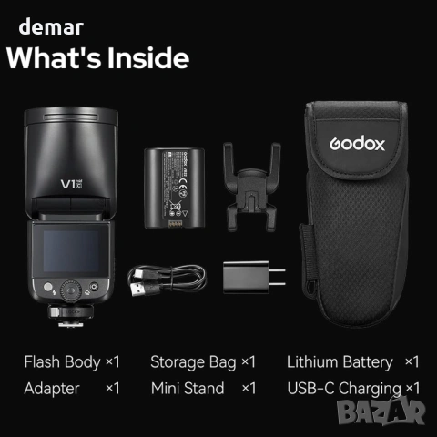 Светкавица Godox V1 mid C TTL за Canon, мини светкавица с кръгла глава, снимка 9 - Светкавици, студийно осветление - 54105217