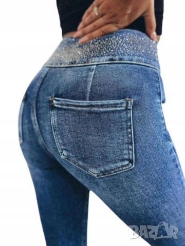 дънки с камъни висока талия , снимка 5 - Дънки - 51737533