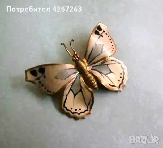 Старинна брошка пеперуда, снимка 2 - Други - 49225918