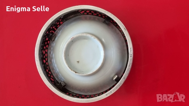 Винтидж Виетнамски сребърен пепелник с инкрустиран порцелан , снимка 5 - Антикварни и старинни предмети - 52623356