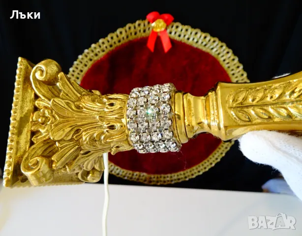 Бронзова настолна лампа,позлата,Сваровски,барок. , снимка 6 - Настолни лампи - 47747251