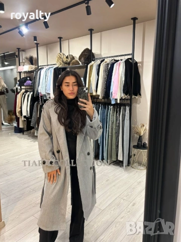 Сиво Дамско Дълго Палто , снимка 5 - Палта, манта - 52886036