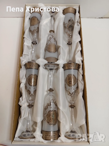 Комплект от 6 броя чаши за шампанско от чешки кристал Бохемия., снимка 2 - Чаши - 52901637