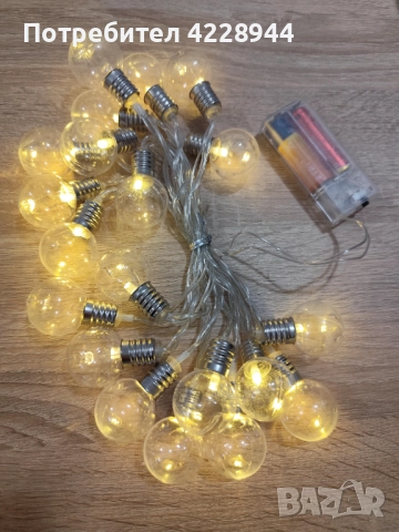 🎄 Коледни лампички гирлянд 3м с 20 LED крушки – топла бяла светлина, на батерии, снимка 5 - Лед осветление - 51974918