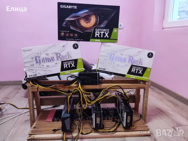 Продавам копачка с 3x RTX 3090 – Palit GameRock и Gigabyte Gaming OC , снимка 2 - Видеокарти - 47779284