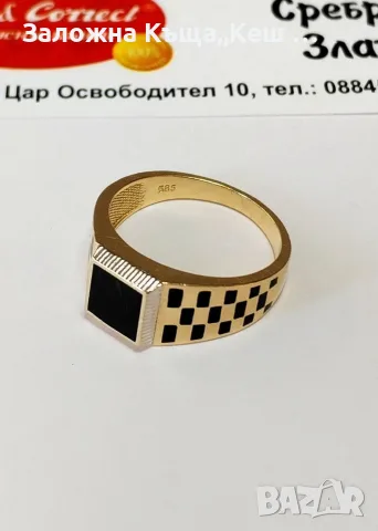 Златен мъжки пръстен 14К.Тегло 5.85 гр.Размер 63.Цена 455 €., снимка 2 - Пръстени - 55798841