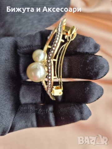 Официална метална шнола в златисто с кристали и перли и закопчаване с френски механизъм. , снимка 13 - Аксесоари за коса - 39300025