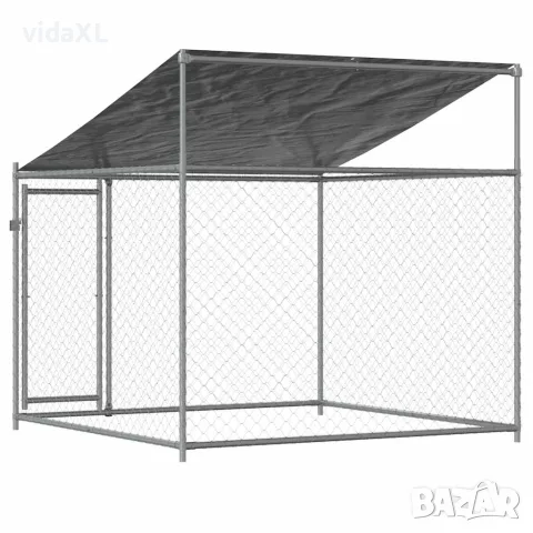 vidaXL Кучешка клетка с покрив и врата сив 2x2x2 м поцинкована стомана, снимка 6 - За кучета - 56146289
