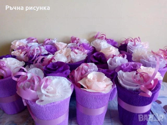 Ръчно изработени букетчета с цветя от хартия, снимка 4 - Декорация за дома - 42322419
